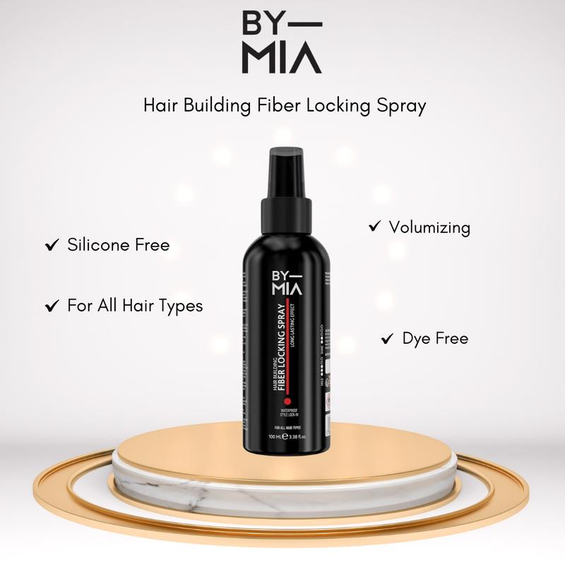 Product Introduction of BY MIA Hair Building Fiber Locking Spray 100ml | Hair Building | Long Lasting Effect | Waterproof | Style Lock-in | For All Hair Types | Ultra Hold 19