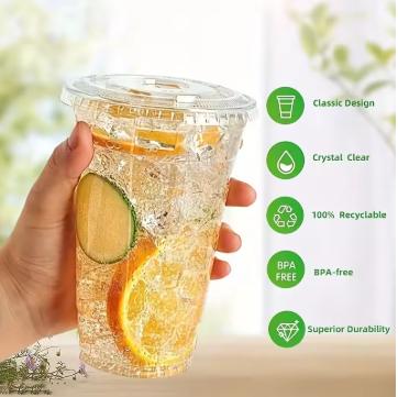 50pcs/Set 12/16OZ Plastic Cups With Lids for Iced Coffee Smoothie Milkshake Cold Drinks - Drinkware Disposable Multicolor 1