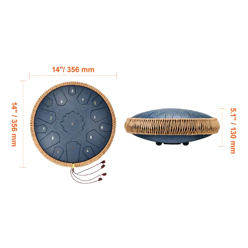 VEVOR Steel Tongue Drum, 14 in & 15 Notes, Rain Drum for Outside Garden, D Major Key, Tank Drum with 2 Mallets & Carry Bag, Hand Pan Drum Percussion Instrument for Musical Education Yoga, Navy Blue 7