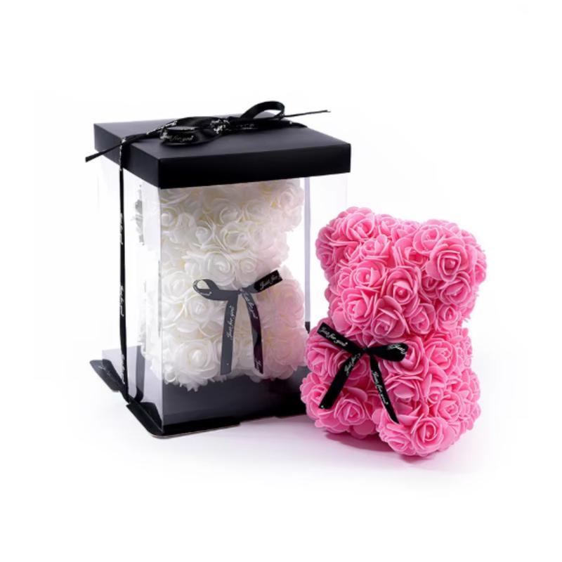 Artificial Rose Bear with Box Romantic Creative Gifts for Valentine's Day Eternal Rose Bear - A Romantic Gift for Her Foam Flowers 20cm, 1PC Decor Decorative Fruit Plants Ornaments 3