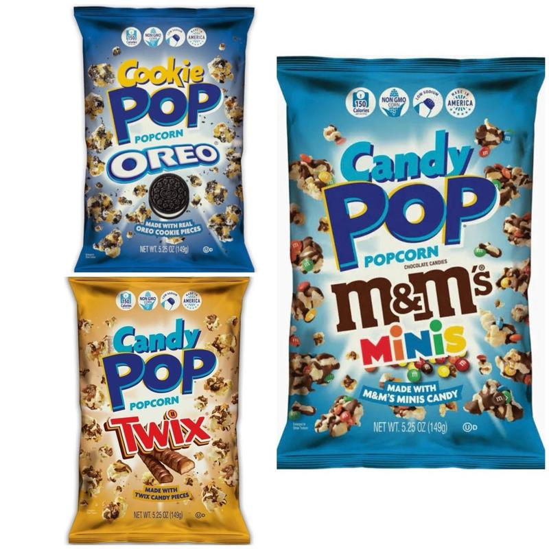 USA Popcorn Oreo, Twix or M&M’s, snickers or peanut butter & jelly flavours - Crispy Snack - 149g 1