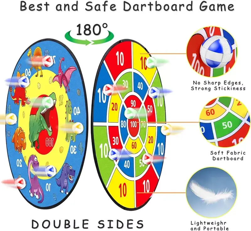 26" Double Sided Dinosaur Dartboard Indoor/Outdoor Game 16 Sticky Balls 3