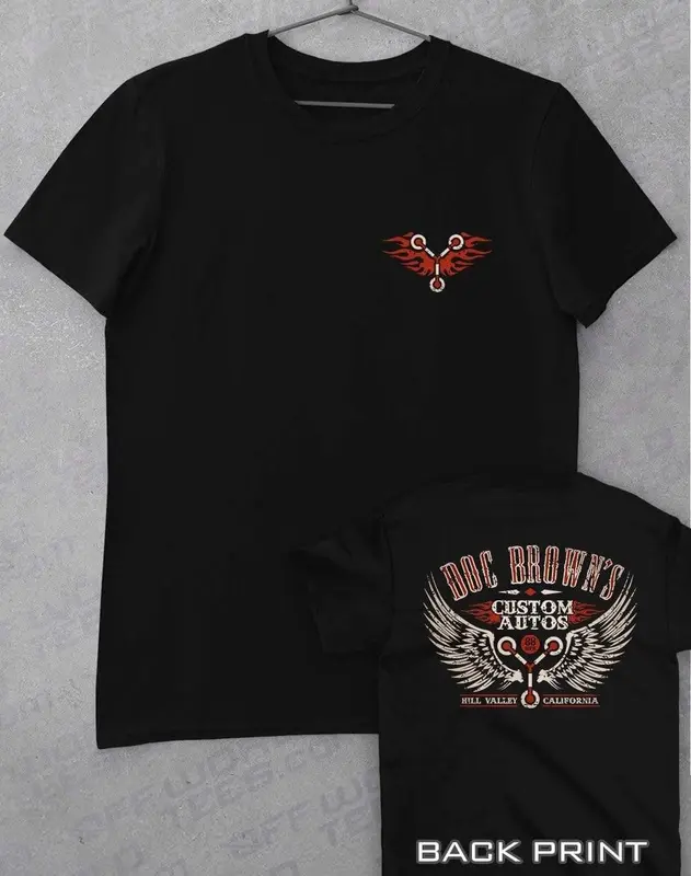 Doc Brown's Custom Autos with Back Print T-Shirt 8