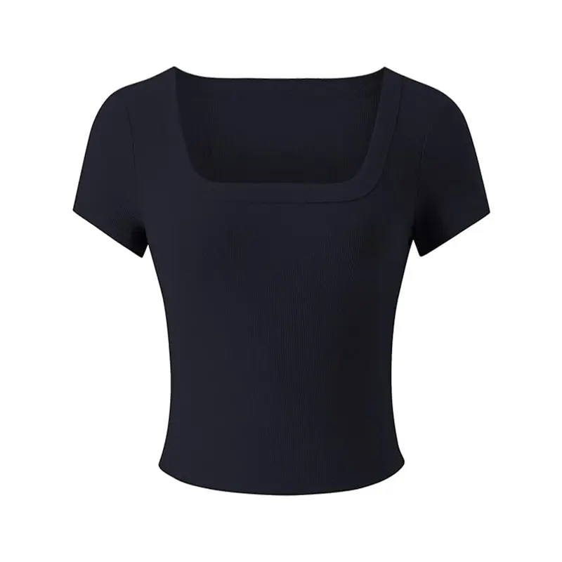 KatchMe Women's Versatile Solid Color Square Neck Slim Ribbed Crop Top,Basic Minimalist Womenswear,Casual Plain Tshirt for Spring & Summer 3