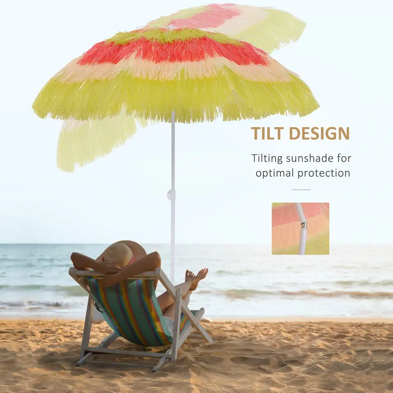 Outsunny 1.6m Patio Garden Hawaii Beach Sun Umbrella Sunshade Hawaiian Folding Tilting Crank Parasol (Multicolor) 5