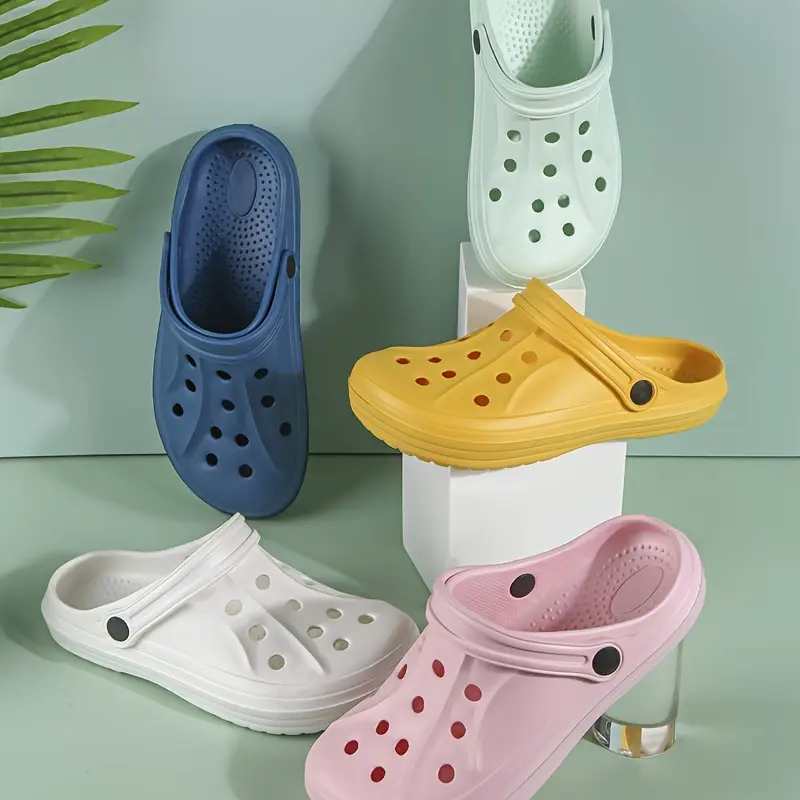 Plus Size Unisex Two-way Wear Solid Color Minimalist EVA Clogs, Platform Soft Sole Breathable Hollow Out Beach Mules for Men & Women