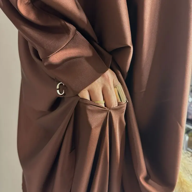 Brown Two-Piece Satin Jilbaab with Tie-Back Strings and Elasticated Skirt 3