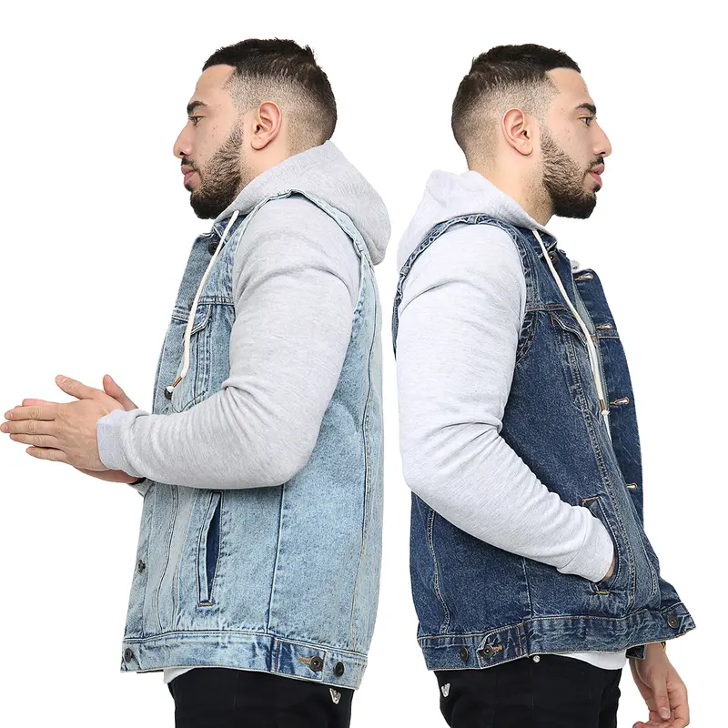 NOROZE Mens Trucker Denim Long Sleeves Jacket Detachable Hood Washed Denim Fleece Hoodie Classic Menswear Casual Western Style Jean Jackets Coat UK Sizes S-XXL 8