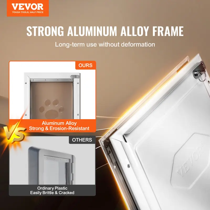 VEVOR Pet Door, 13.27" x 20.04" Aluminum Frame with Lock and Flap System, Weatherproof Doggy Door, Easy to Install in Interior or Exterior Doors, Pet Door Suitable for Cat Doggie Kitties (White-L) 1