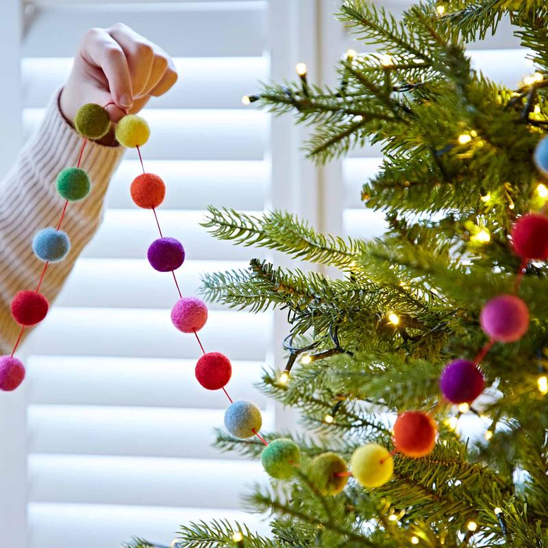 Handmade Multicoloured Felt Ball Garland - Alternative Christmas Tree Decoration - Quirky New Home Gift - Cheerful Rainbow Hanging Décor 6