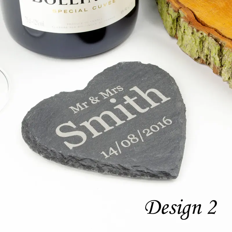 Personalised Heart Slate Coasters - Engraved With Any Message. Tableware 2