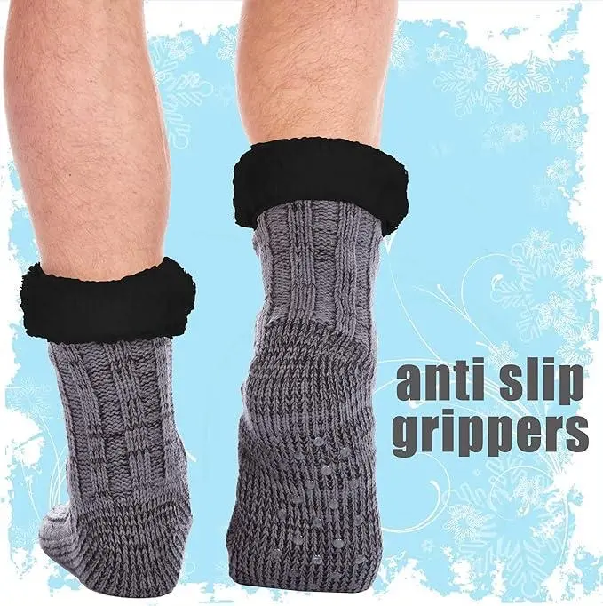Mens Slipper Socks Thermal Fluffy Winter Warm Chunky Sherpa Fleece Lining Cosy Lounge Bed Socks Anti Slip Cabin Socks 3