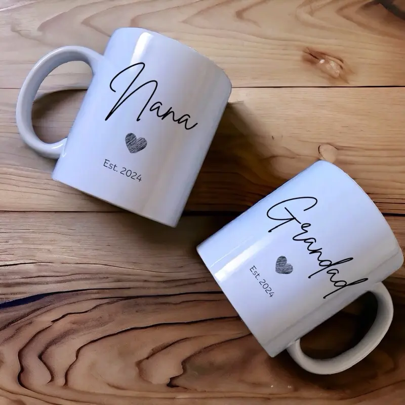 Premium Ceramic Nana and Grandad Mug Set - Personalized and Stylish Gift for New Grandparents - Printed, Coffee Drinkware Drink Washable Cup Reuse Reusable 0