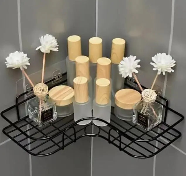 1pc Bathroom Triangle Rack for Shower and Toilet Wall Hanging, Punch-free Corner Storage Rack for Cosmetics Organiser Shelf Organiser Shelf Steel Waterproof Adjustable Installation Hangable Stainless