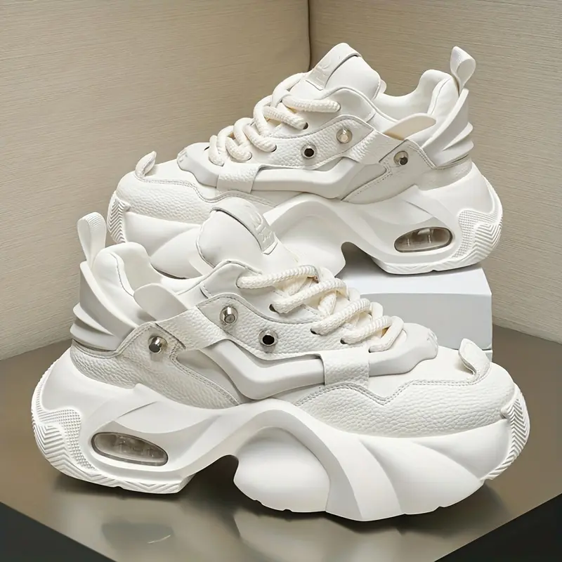 Men's Trendy Cream Like Platform Casual Shoes Lace Up Shock Absorption Non Slip All Seasons Outdoor Walking Hiking Campus Street