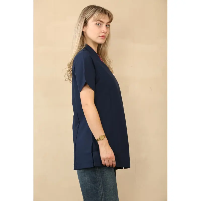 LIZZIE JACOBS Beauty Tunic Hairdressing Spa Massage Therapist Health Work Nail Salon Uniform Beautician Tunic Women Work Wear Short Sleeve Ladies Top (Navy With Pink Trim, 14) 2