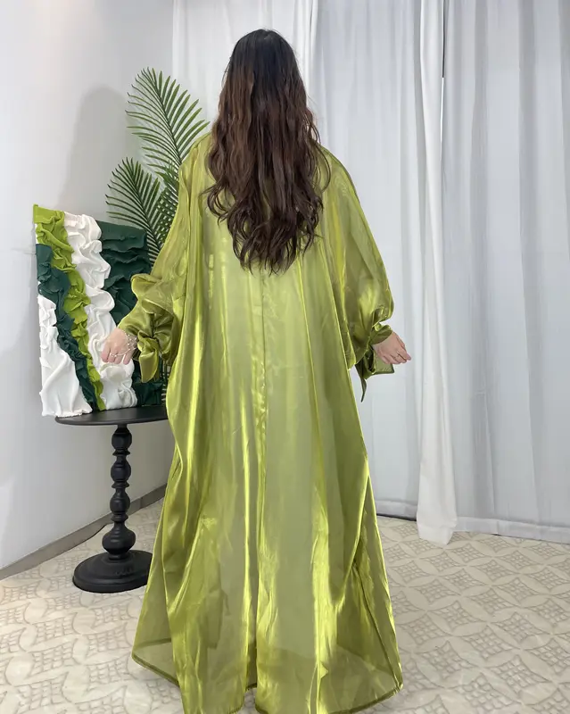 Open abaya Organza Abaya, Shiny Silk Abaya Muslim Long Women Dress 8