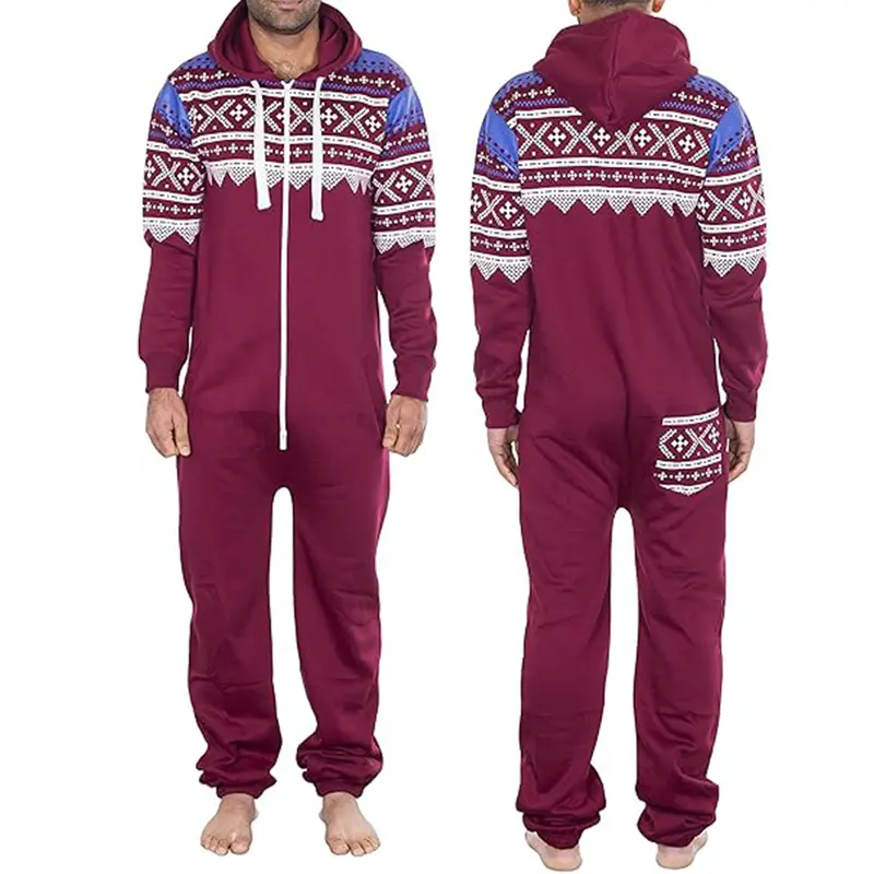 NOROZE Men’s Aztec Onesie Jumpsuit Warm and Cozy Hooded Zip Up Onesies All in One Nightwear Playsuit UK Size S-XXL 1