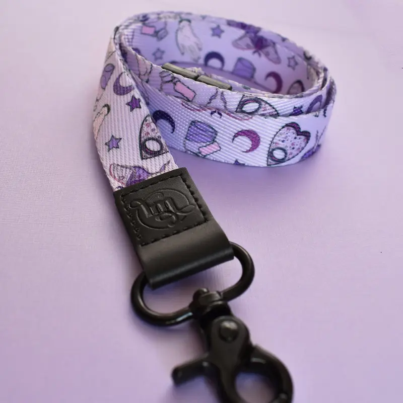 Witchy Breakaway Lanyard for Office or School ID Badge - Black Fabric Lanyard with Faux Leather Tab 2