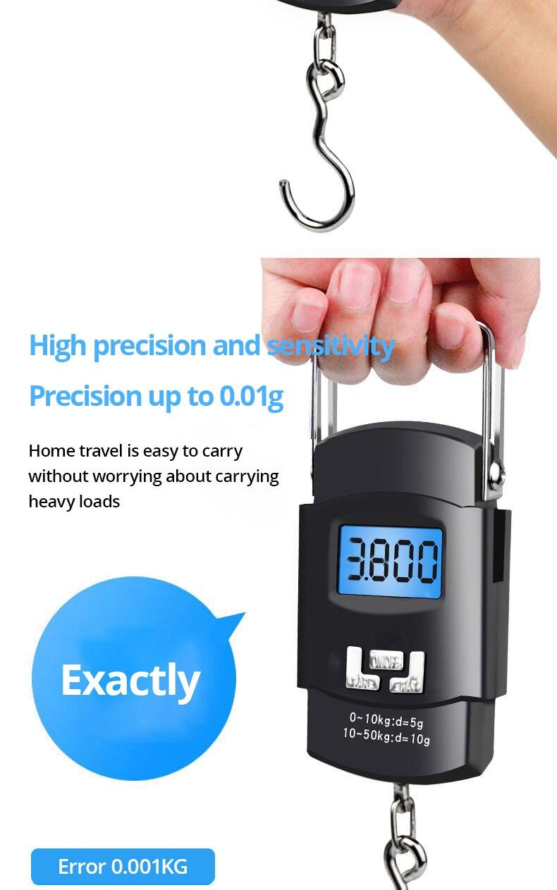 Product Introduction of 1pc Black 50kg Portable Electronic Portable Luggage Scale LCD Digital Display Screen Express Delivery Scale Hook Mini Scale 18