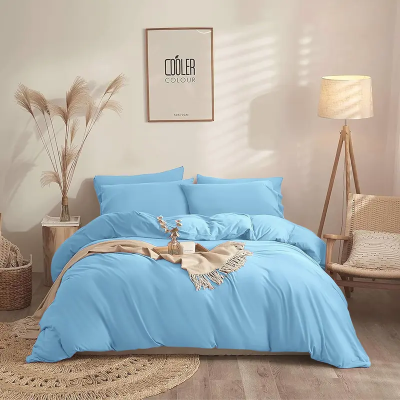 100% Egyptian Cotton Duvet Cover Set |200 Thread Count Plain Dyed Duvet Quilt Cover Set With Free Pillowcases| Non-Iron Easy-care Bedding Set - Single Double King Super King Sizes 5