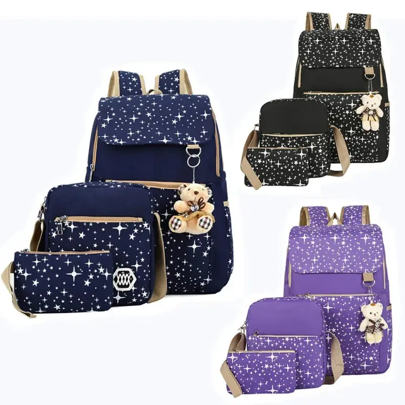 4Pcs/Set Kids School Bag Large Backpack Girls Boys Travel Rucksack Pencil Case++