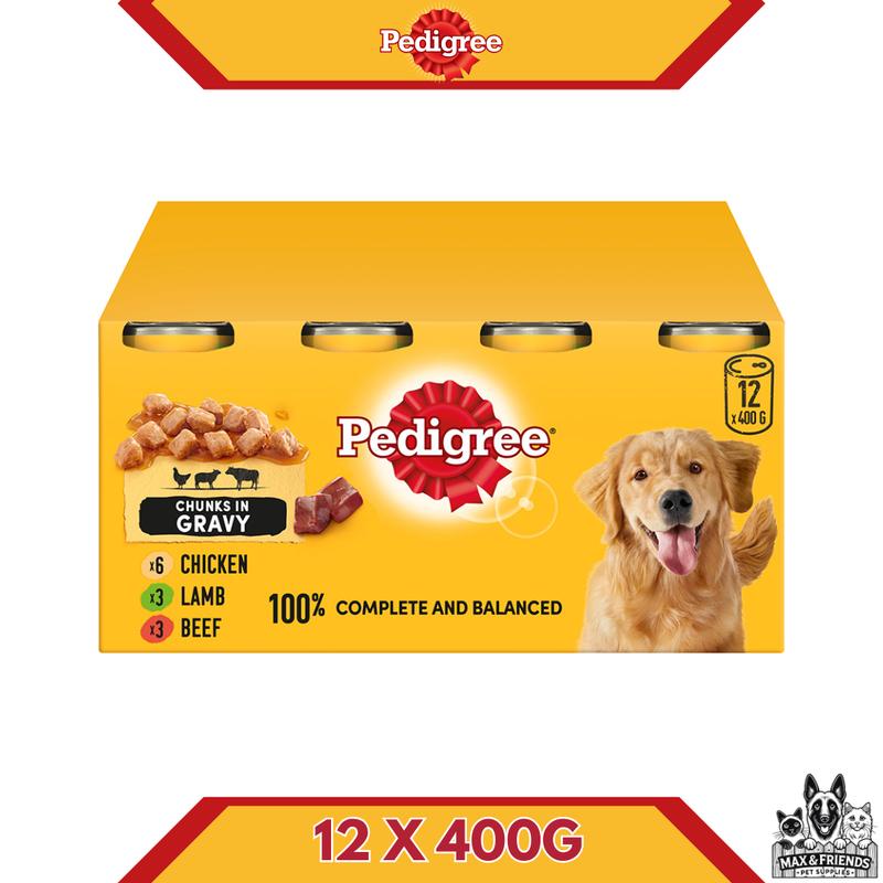 Pedigree Mixed Wet Adult Dog Food Mixed In Gravy Chicken X 6, Lamb X 3 & Beef X 3 (12x400G) Available In 12,24 & 36 Pack 2