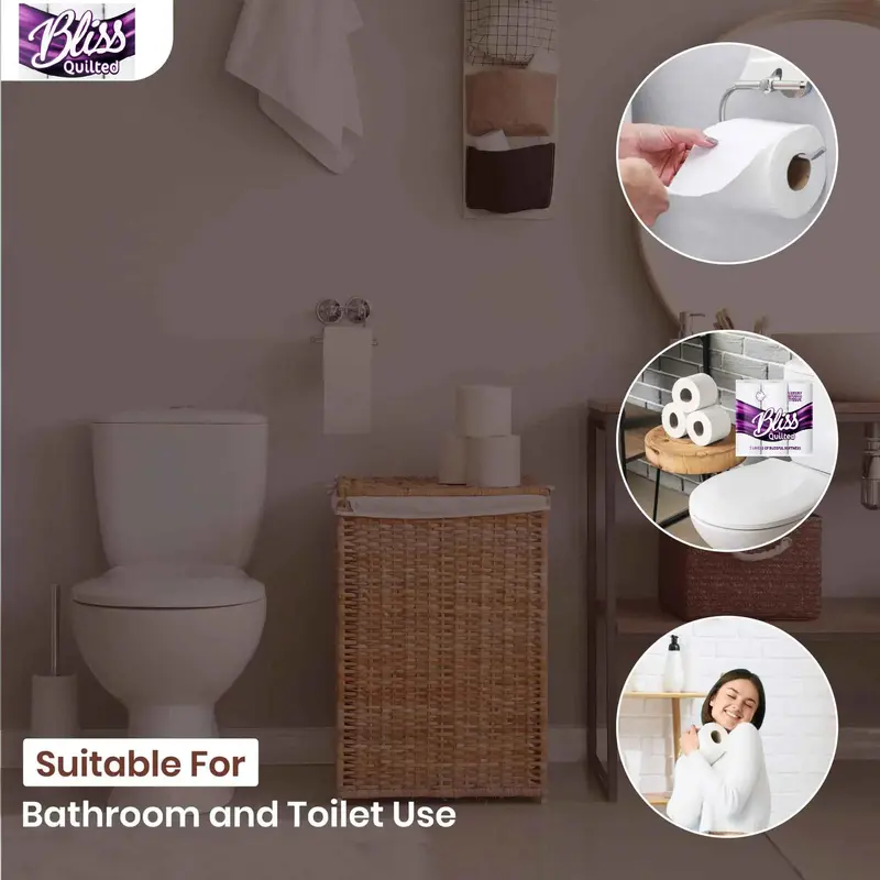 90 Bliss Cuddle 3-ply Toilet Roll - (90Pack) Soft, Quilted Bulk Toilet Rolls, Toilet Tissue and Loo Rolls – Eco-Friendly Toilet Paper Sustainably Crafted in The UK Lightweight Towel Sheets Wall Wipes Napkin toilet paper & wipes recyclable balcony 4
