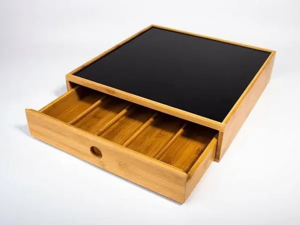 Bamboo tea coffee pod holder machine stand with drawer organizer storage office In BLACK Rack Installation Kitchen Pack Boxes Shelf