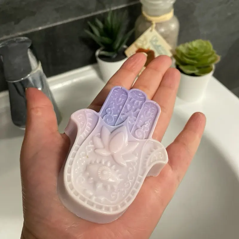 Handmade Velvet Rose & Oud Hamsa Hand Soap Bar - Beauty and Personal Care Floral Gentle Nail Daily Fragrance Scent Comfort Vegan