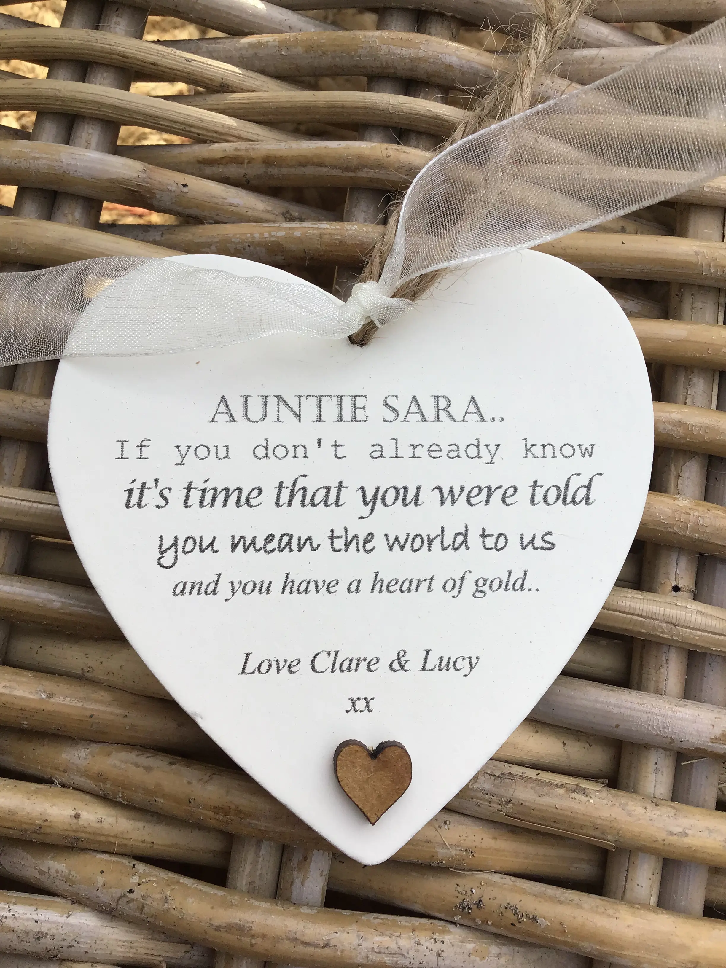 PERSONALISED Auntie ~ Aunty ~ Aunt ~ Great Aunt.. Hanging Heart Gift can be made with any names. Heart Plaque. Birthday Christmas Sentimental