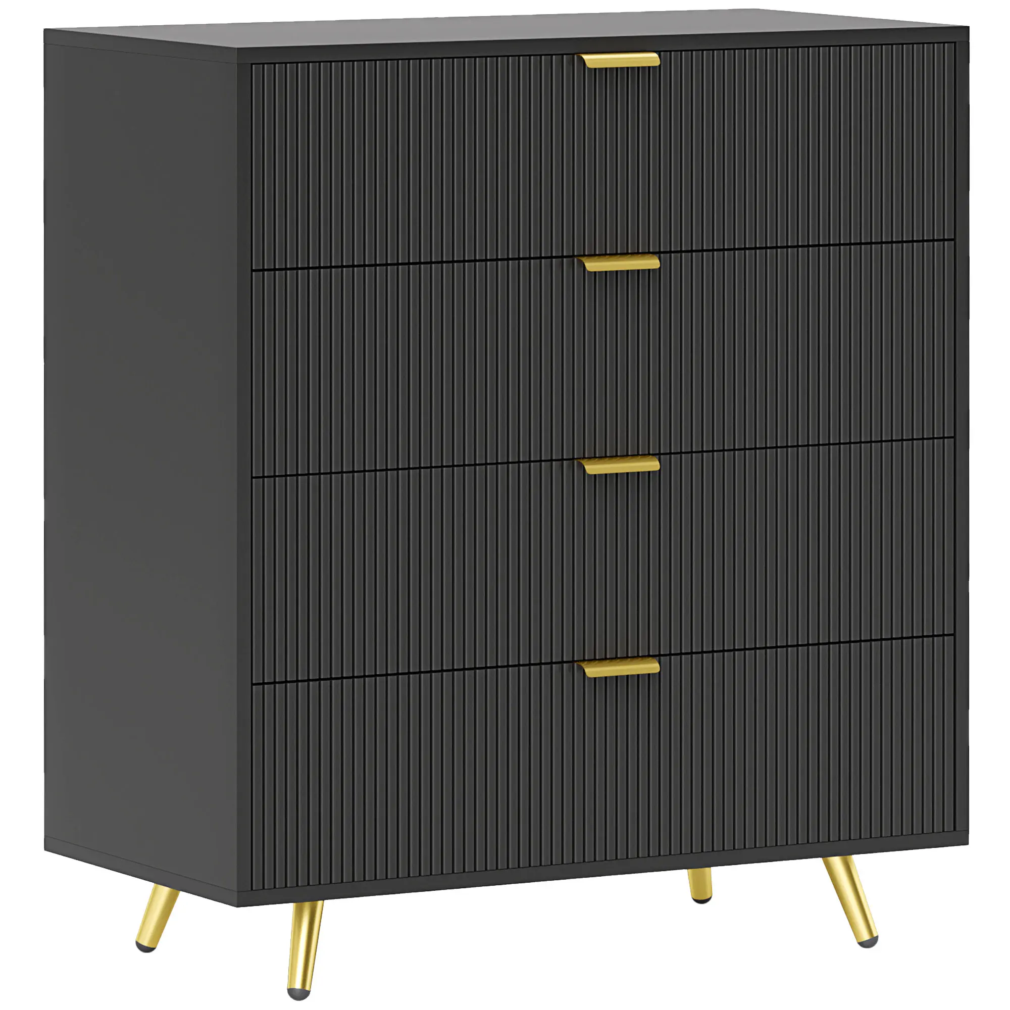 HOMCOM Bedroom Chest of Drawers with 4 Drawers, Fluted Dresser with Gold Tone Handles, Storage Cabinet for Bedroom, Living Room, Hallway, Entryway