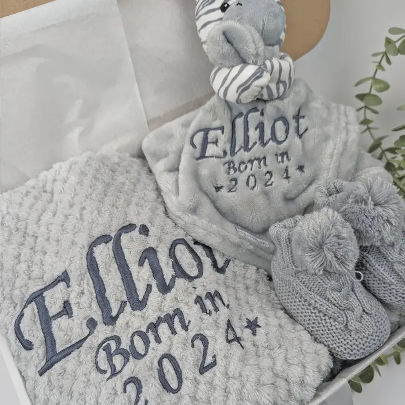 Embroidered Zebra Comforter Blanket Gift Set | Baby Shower Gift | Baby Booties | Baby Gift | Newborn Girl Boy | Newborn Baby Gift 2