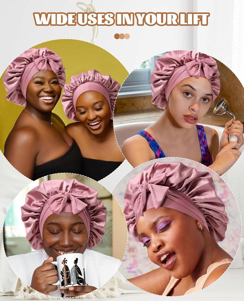 Product Introduction of Satin Bonnet Silk Bonnet for Sleeping Silk Sleep Cap Double Layer Hair Bonnet with Elastic Tie Band for Curly Hair Night Cap 6
