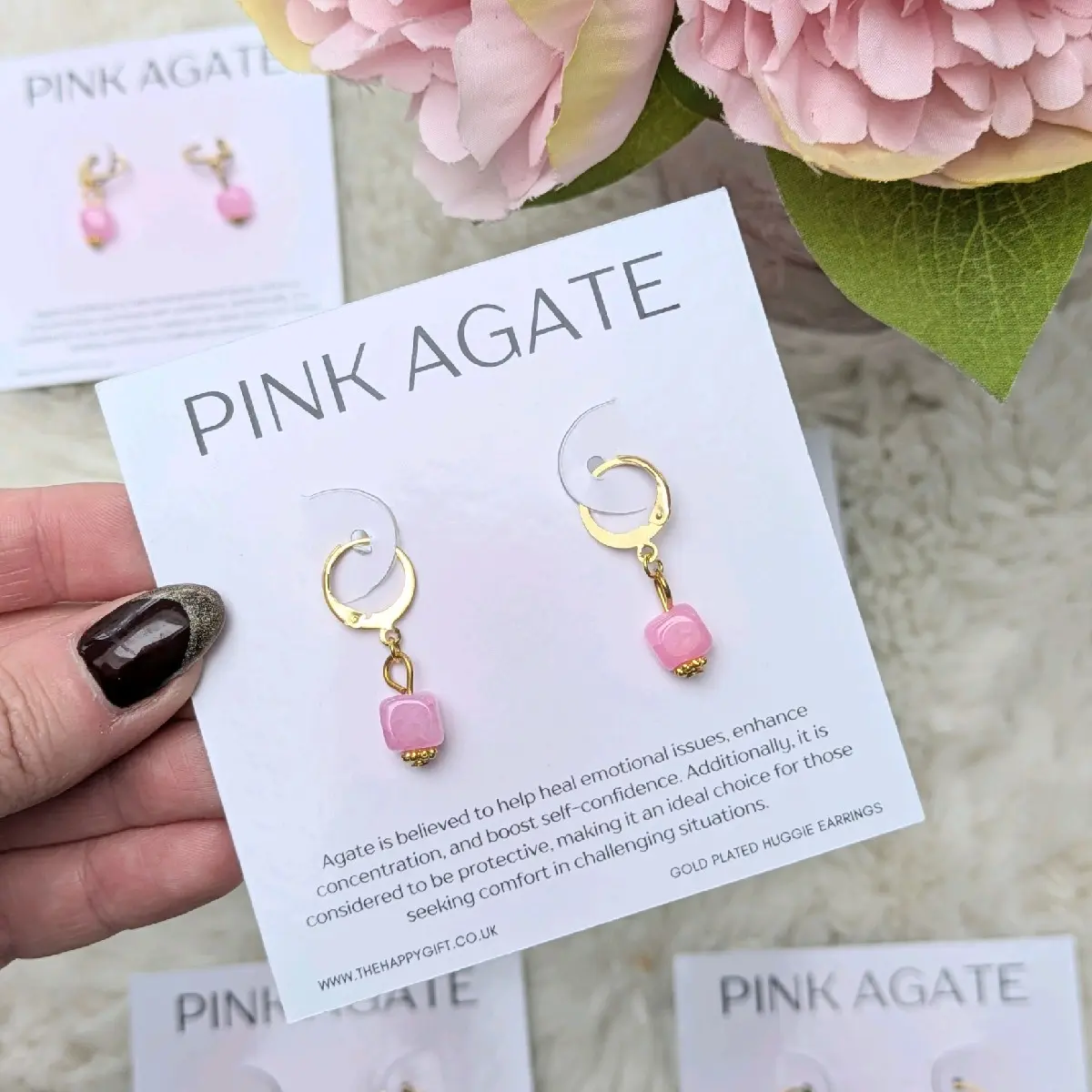 Pink Agate Crystal Earrings