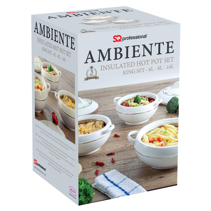 SQ Professional Ambiente Insulated Hot Pot Set 3pc Cookware Stainless Steel Handles Indoor Outdoors Warmer Casserole Set Stove 2