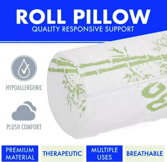 2 Pack Bamboo Cervical Neck Roll Memory Foam Bolster Pillow-6.5 x 18.5 Inch 4