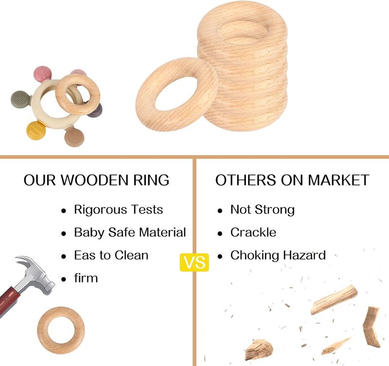 Baby Teether Silicone Teething Toys for Baby 3+ Months with Wooden Ring BPA Free Boys Girls Baby 6