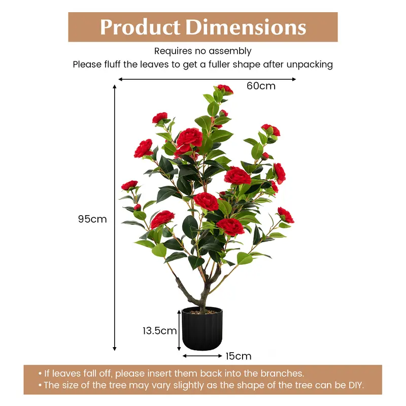 COSTWAY 1/2 Pieces 95cm Artificial Camellia Tree with Flowers and Rain-Flower Pebbles 1