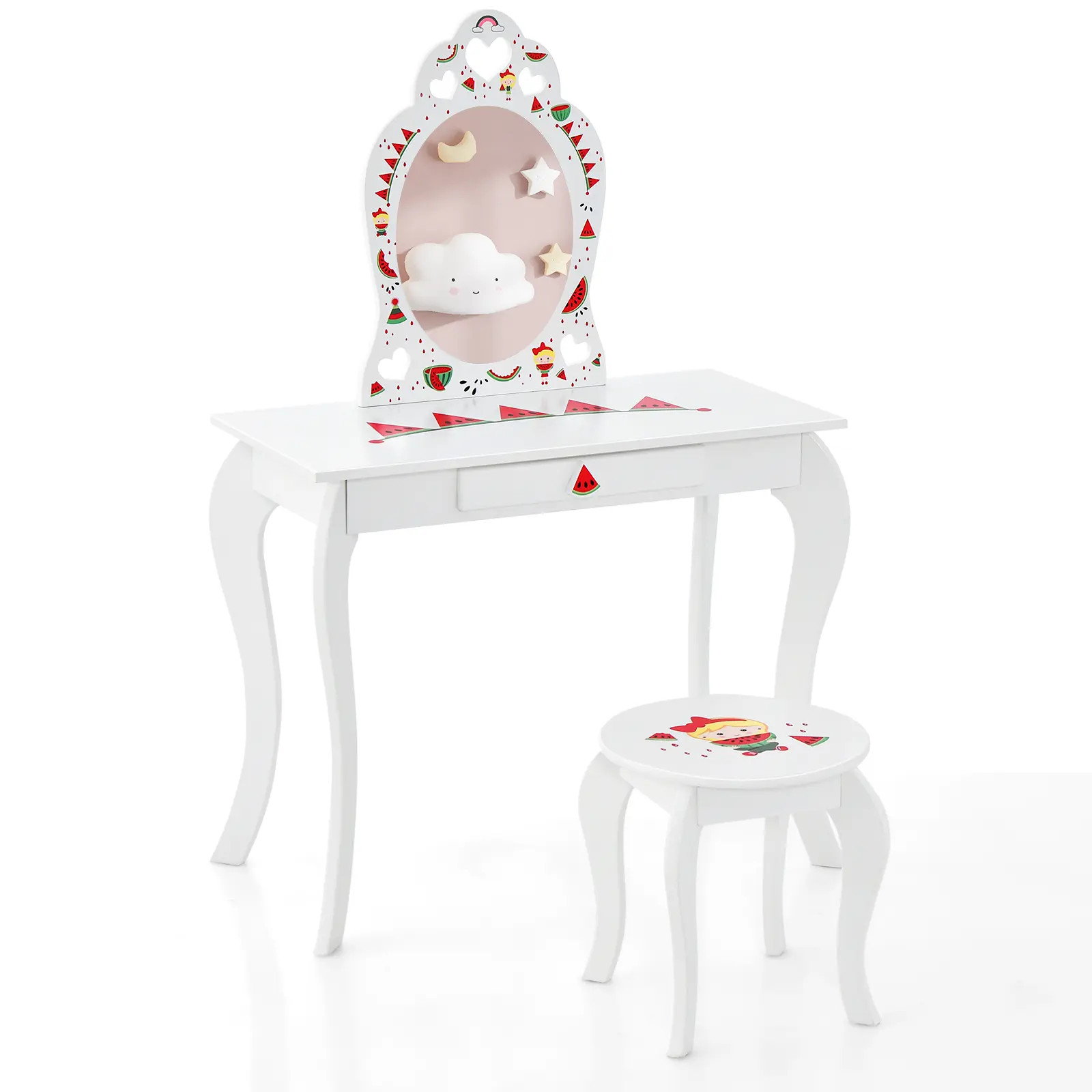 COSTWAY 2-in-1 Kids Vanity Set with Mirror and Drawer