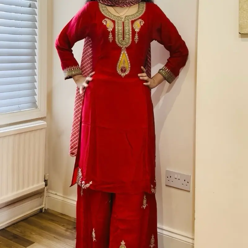 Red Sharara 3 piece kurtha set