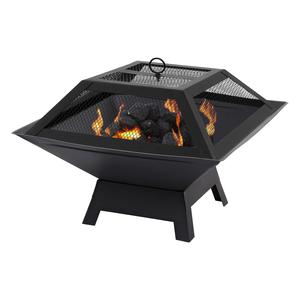 Taylor & Brown Square Fire Pit with BBQ Grill Heater Outdoor Garden Black Barbeque Metal Brazier Patio Decor Firepit Stove Portable Heat Mesh Cover for Camping or Picnics