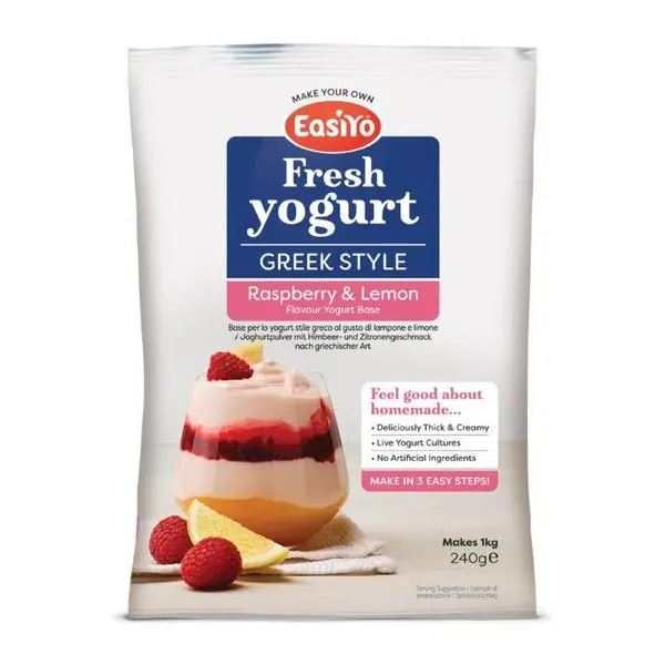 Greek Style Raspberry & Lemon EasiYo Yogurt Sachet Pack Makes 1KG | EasiYo Yoghurt Mix
