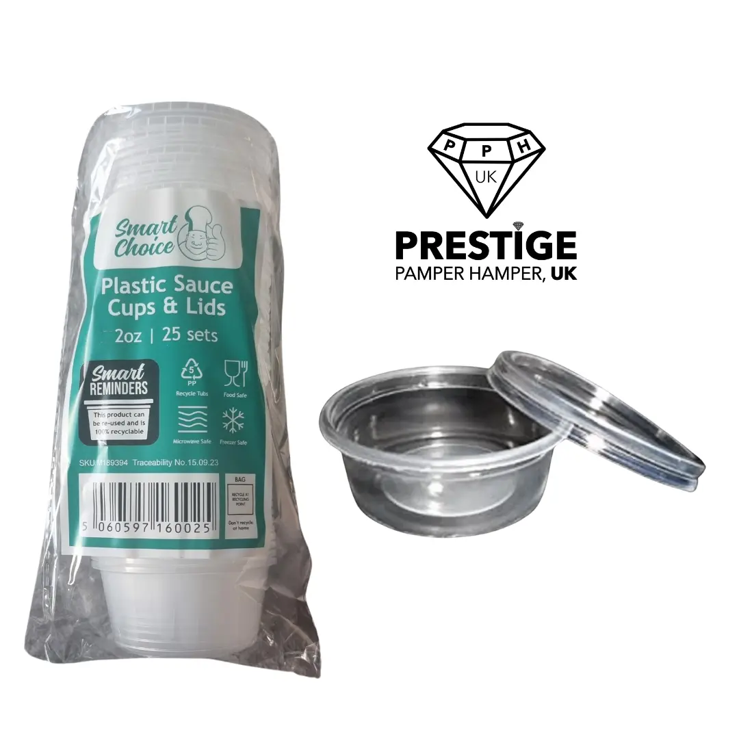 2oz / 59ml plastic clear deli takeaway sauce pots with lid, pack of 25 cups