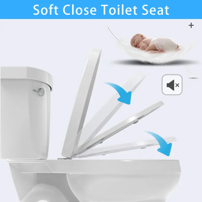 Luxury Square Toilet Seat Heavy Duty White Soft Close Top Quick Release Hinges 8