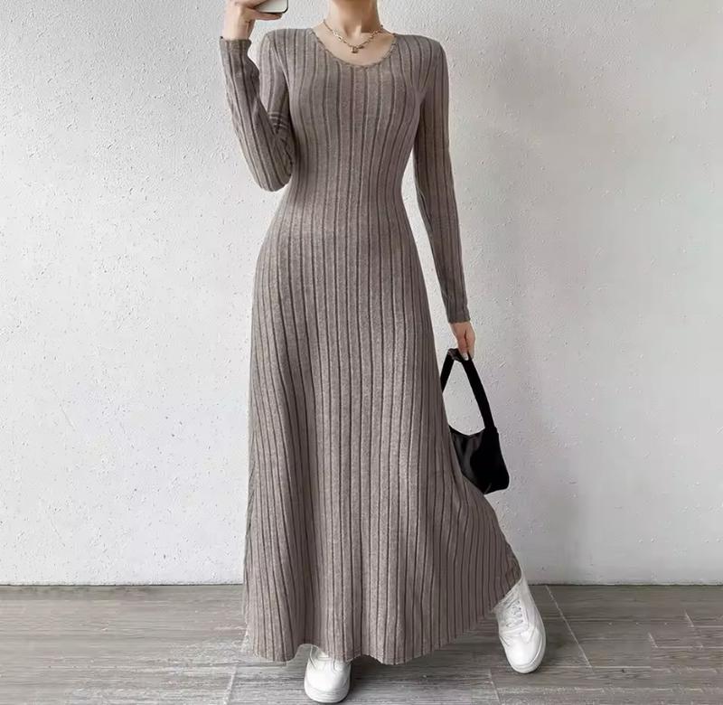 Product Introduction of Women's Knitted Dresses - Solid Color Long Sleeve Waist In Design - All Season Office Lady Ventilate - Womenswear, Casual 3