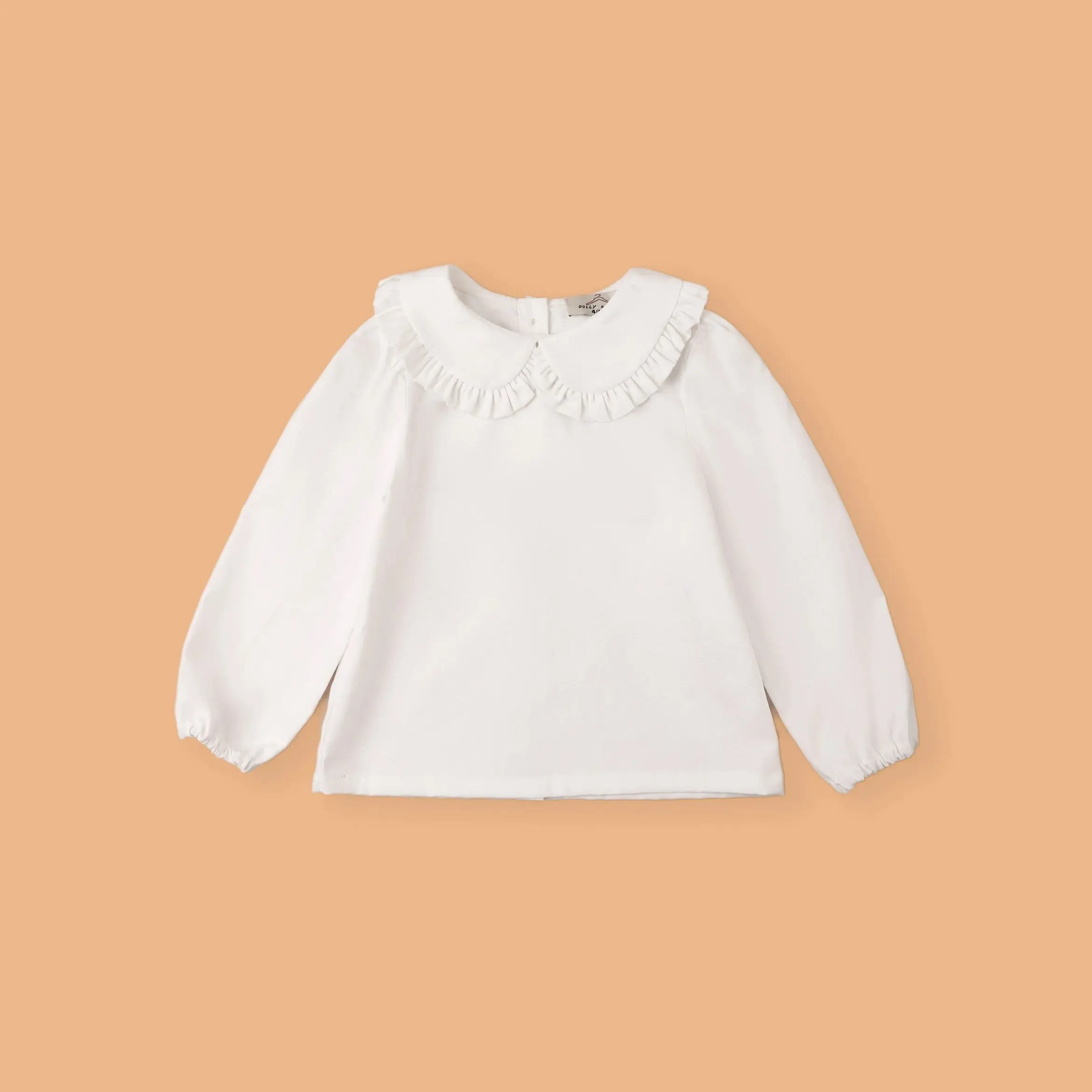 Girls Frill Collar Long Sleeve Blouse in Cotton Linen