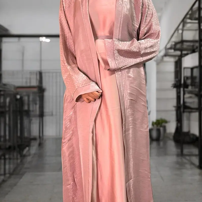 Enchanted Aura Luxe Abaya - Organza 4 Piece Abaya. This elegant set includes Inner garment, Cardigan, Hijab and stylish Belt. women ramadan 1