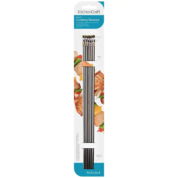 KitchenCraft Flat-Sided Metal Barbeque Skewer Set, (30cm), Silver, KCSKEWER30 2