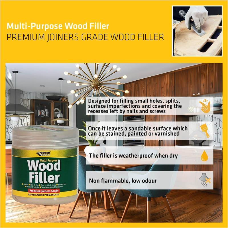 Everbuild Multipurpose Wood Filler – Indoor & Outdoor Use, Sandable & Stainable – 250ml 4